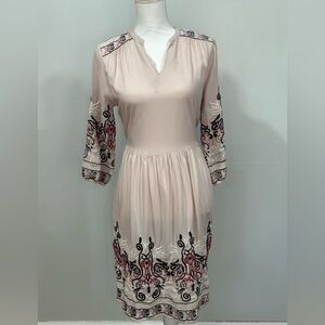 Cost Plus World Market Blush Dress with Black and Pink Embroidery